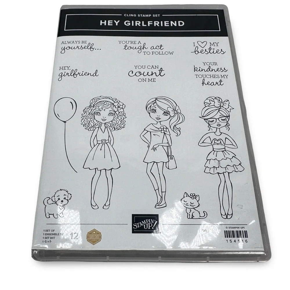 Stampin Up Hey Girlfriend Cling Stamp Set 154516 Red Rubber 12 Pieces New